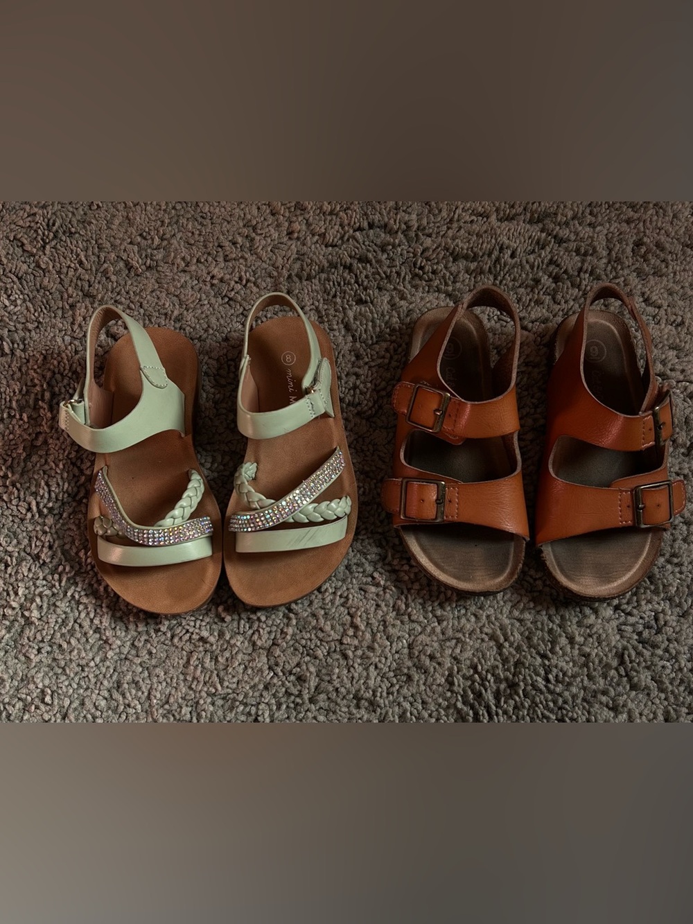 2 Toddler Sandals in Light Mint and Brown Sz 8 & 9